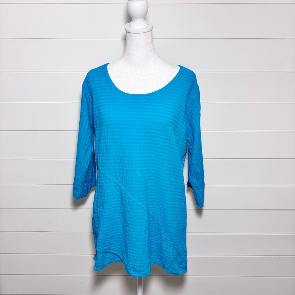 Vermont Country Store Textured Popover Half Sleeve‎ Tunic Blue Top Size S